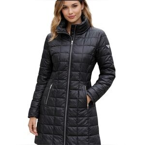 Guess long length Black Quilted Puffer Coat/jacket, Sz Small